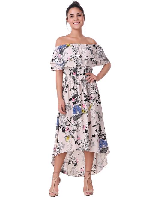 off shoulder printed high low dress - 15502241 - Very Small Image - 1