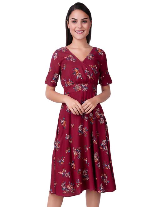 overlap front printed a-line dress - 15502247 - Very Small Image - 1