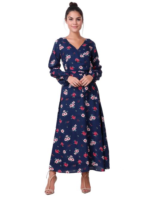 overlap front self tie waist maxi dress - 15502256 - Very Small Image - 1