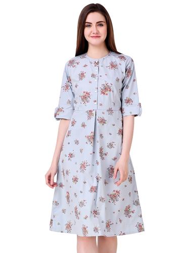 button detail printed a-line dress - 15502264 - Very Small Image - 1