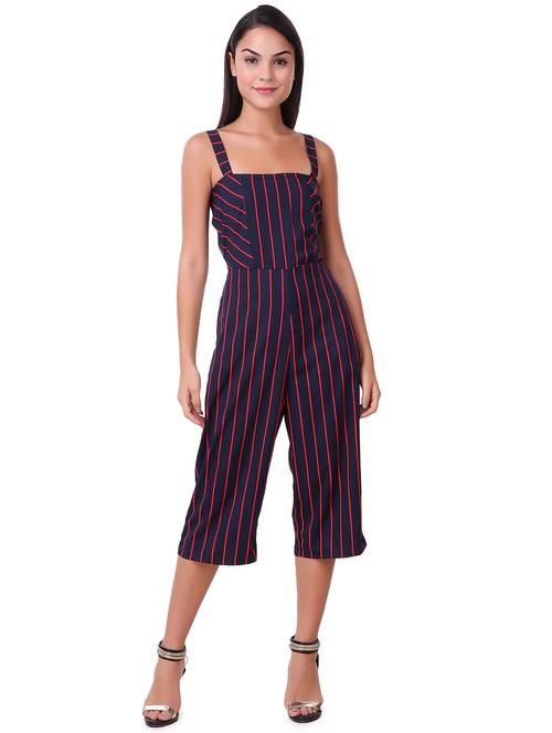 square neck striped 3/4 jumpsuit - 15502276 - Very Small Image - 1