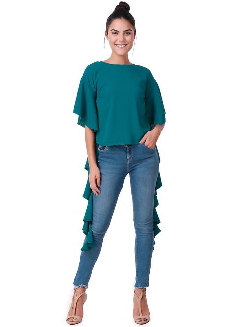 drop shoulder top with extended ruffled sleeve - 15502281 - Very Small Image - 1