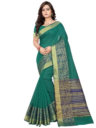 Golden Zari bordered saree with blouse - 15502323 - Very Small Image - 1