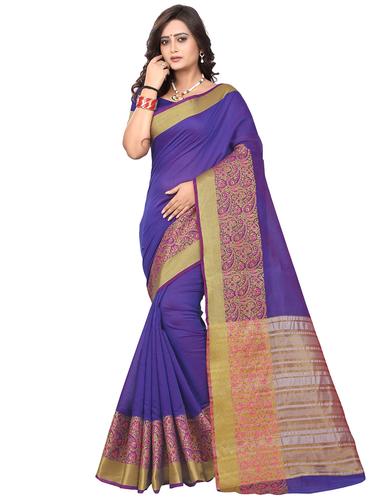 Golden Zari bordered saree with blouse - 15502324 - Very Small Image - 1