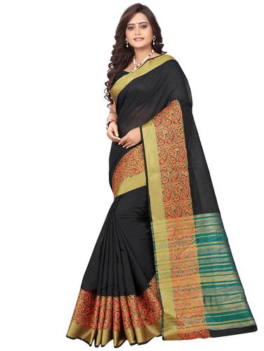 Golden Zari bordered saree with blouse - 15502325 - Very Small Image - 1