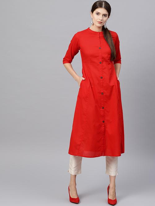 Candy red a-line kurta - 15502487 - Standard Image - 1
