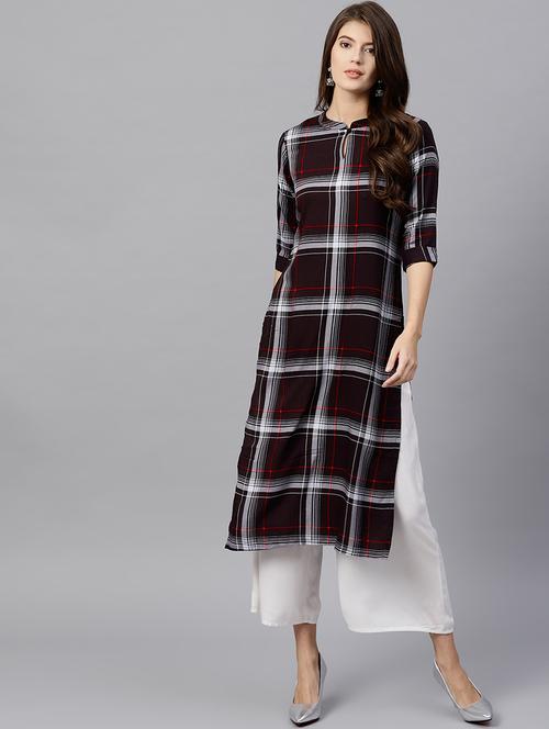 checkered straight kurta - 15502551 - Standard Image - 1
