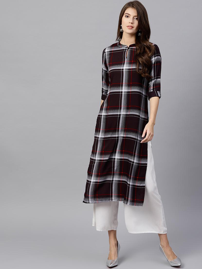 checkered straight kurta - 15502551 - Zoom Image - 1