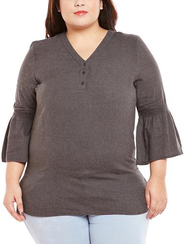 smocked bell sleeved button detailed tunic - 15502711 - Very Small Image - 1