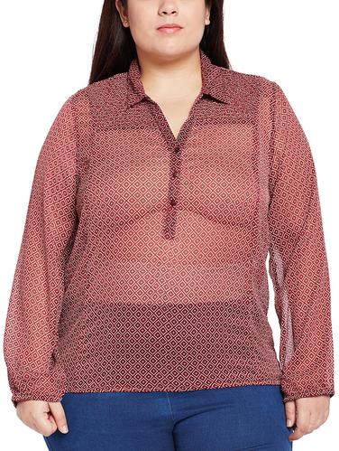 button detailed printed sheer top - 15502717 - Very Small Image - 1
