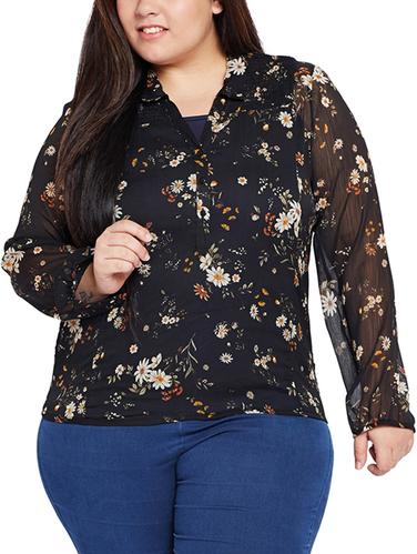 smocked button detailed printed top - 15502718 - Very Small Image - 1