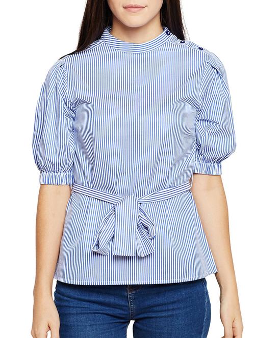 button detailed self tie waist striped top - 15502721 - Very Small Image - 1