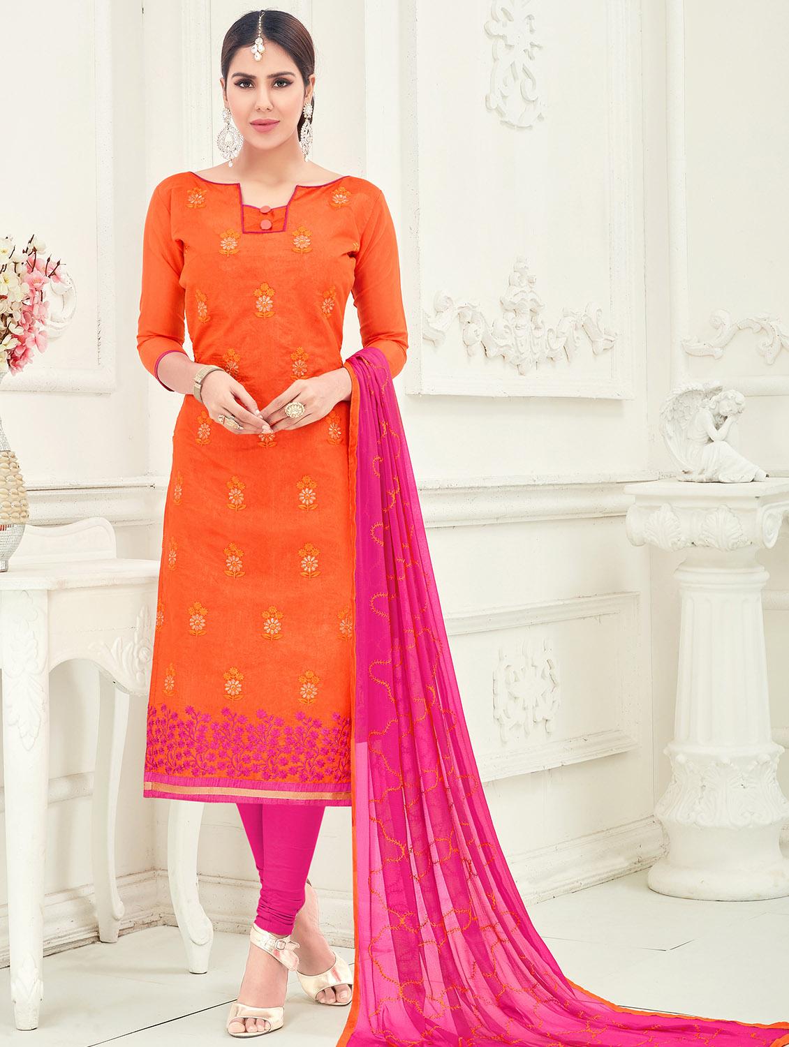 Embroidered unstitched churidaar suit - 15503023 - Zoom Image - 1