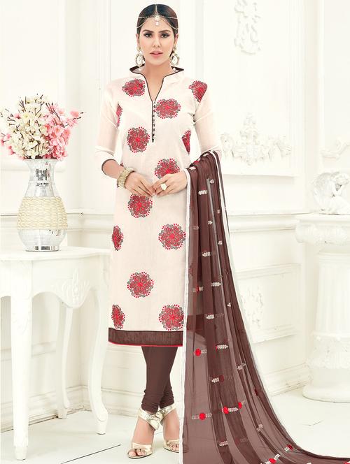 Embroidered unstitched churidaar suit - 15503024 - Standard Image - 1