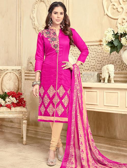 Embroidered unstitched churidaar suit - 15503029 - Standard Image - 1