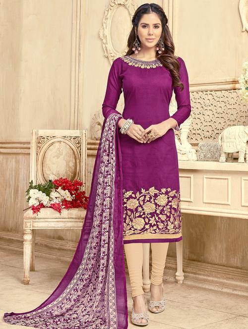 Embroidered unstitched churidaar suit - 15503031 - Standard Image - 1