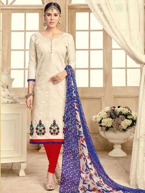 Embroidered unstitched churidaar suit - 15503033 - Very Small Image - 1