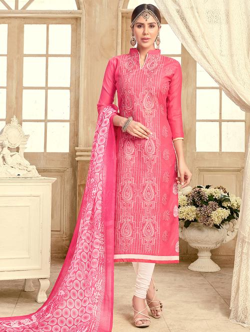 Embroidered unstitched churidaar suit - 15503036 - Standard Image - 1
