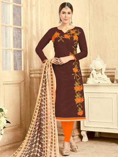 Embroidered unstitched churidaar suit - 15503038 - Very Small Image - 1