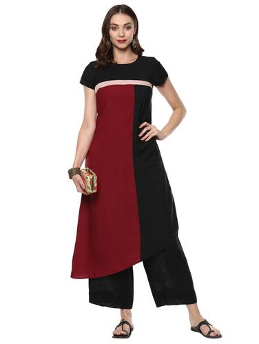 Color block asymmetric kurta - 15503090 - Very Small Image - 1