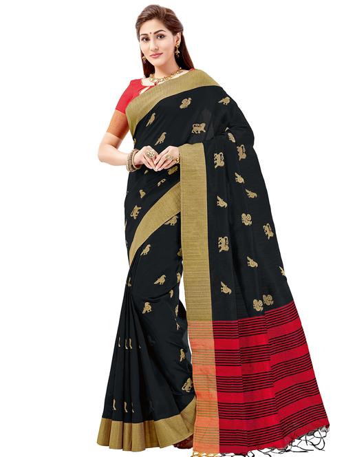 striped pallu conversational chanderi saree with blouse - 15503198 - Very Small Image - 1
