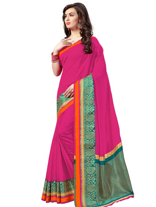 contrast paisley border woven saree with blouse - 15503202 - Very Small Image - 1