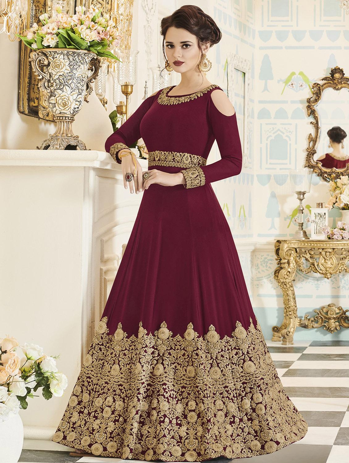 embroidered semi-stitched anarkali suit - 15503327 - Zoom Image - 1