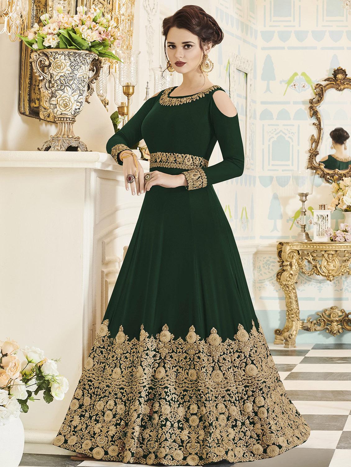 embroidered semi-stitched anarkali suit - 15503330 - Zoom Image - 1