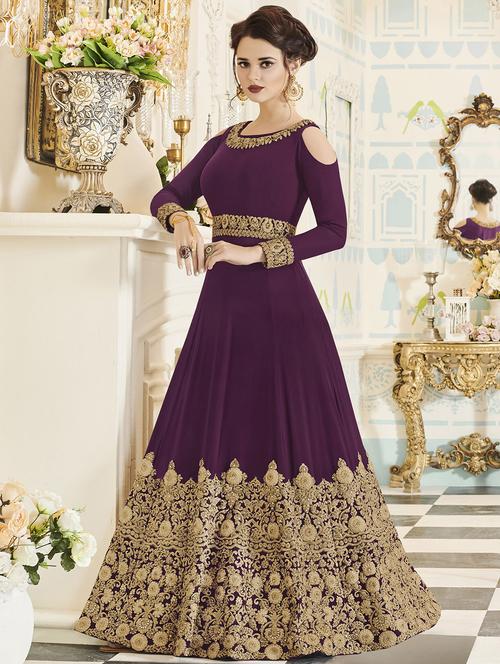 Embroidered semi-stitched anarkali suit - 15503331 - Standard Image - 1