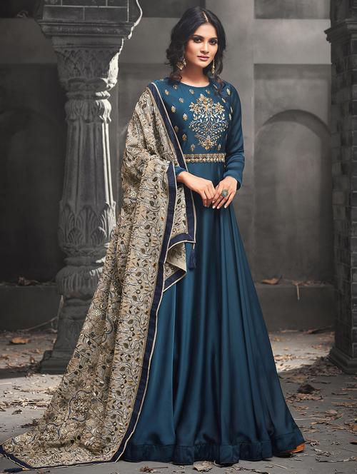 Embroidered semi-stitched flared suit - 15503342 - Very Small Image - 1