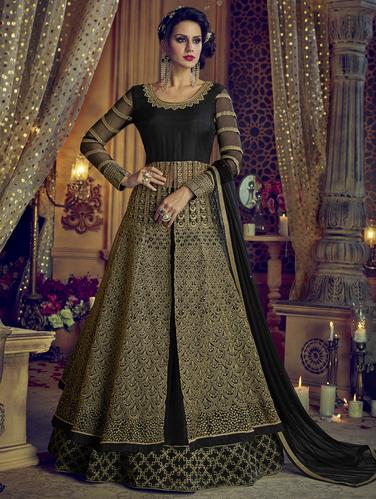 Embroidered semi-stitched skirt suit - 15503364 - Very Small Image - 1