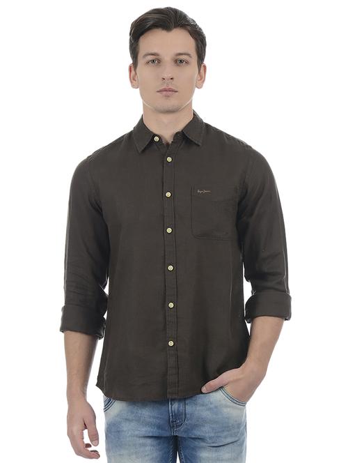 brown linen casual shirt - 15503903 - Standard Image - 1