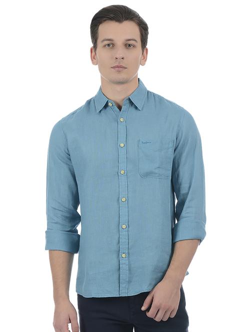 blue cotton blend casual shirt - 15503904 - Very Small Image - 1