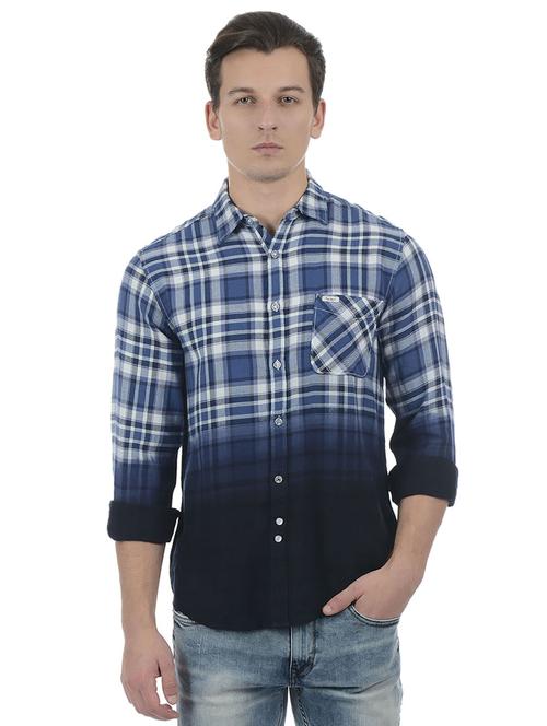 blue cotton blend casual shirt - 15503910 - Very Small Image - 1