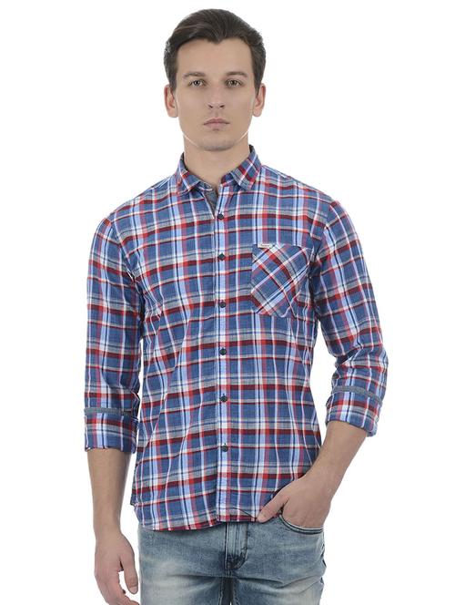 blue cotton blend casual shirt - 15503936 - Standard Image - 1