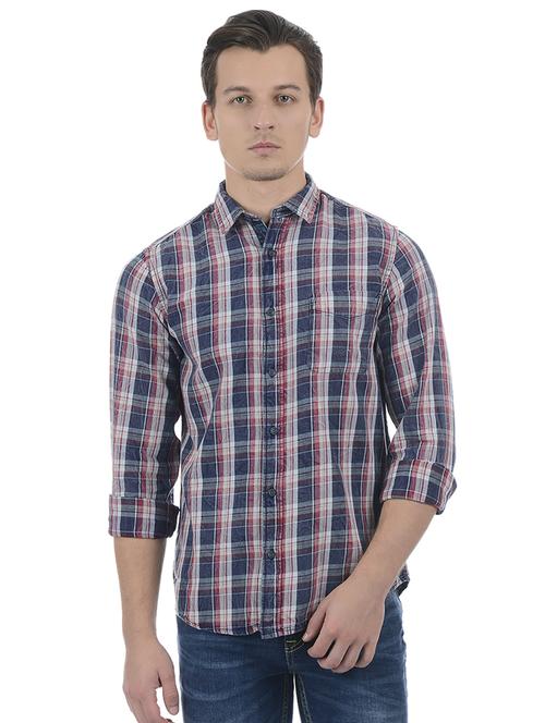 blue cotton blend casual shirt - 15503937 - Very Small Image - 1