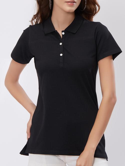 Black polo neck tee - 15503954 - Standard Image - 1