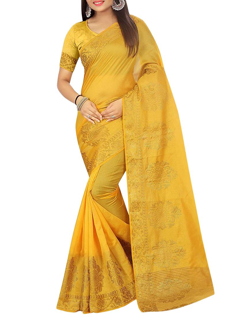 Ethnic motif foil printed saree with blouse - 15504228 - Zoom Image - 1
