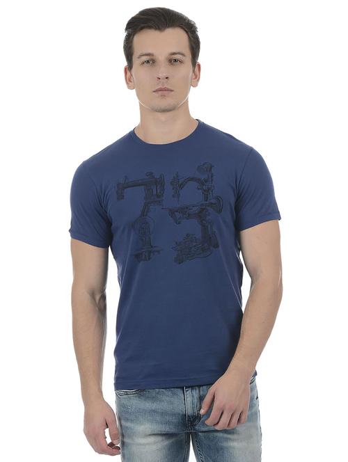 blue cotton blend chest print t-shirt - 15504426 - Very Small Image - 1