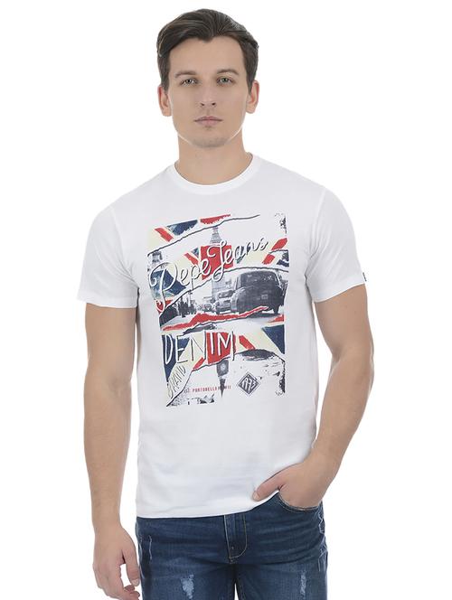 white cotton blend chest print tshirt - 15504454 - Very Small Image - 1