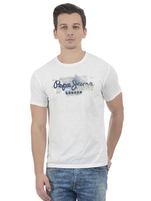 white cotton blend chest print tshirt - 15504474 - Standard Image - 1