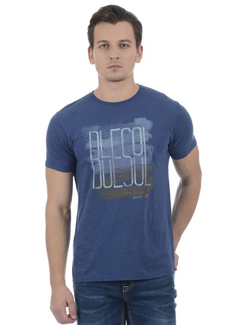 blue cotton blend chest print tshirt - 15504476 - Very Small Image - 1