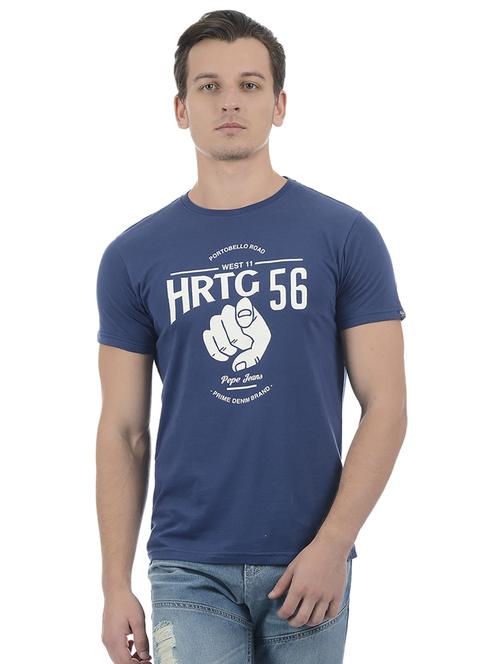 blue cotton blend chest print tshirt - 15504478 - Standard Image - 1