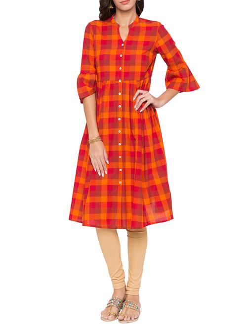 Flared checkered kurta - 15504921 - Very Small Image - 1
