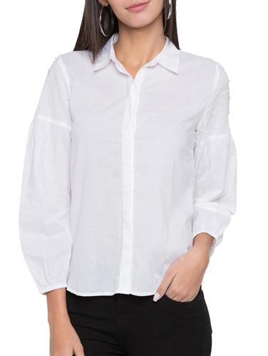 concealed placket embroidery detail shirt - 15504943 - Very Small Image - 1
