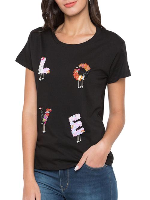 round neck sequin detailed tee - 15504954 - Standard Image - 1