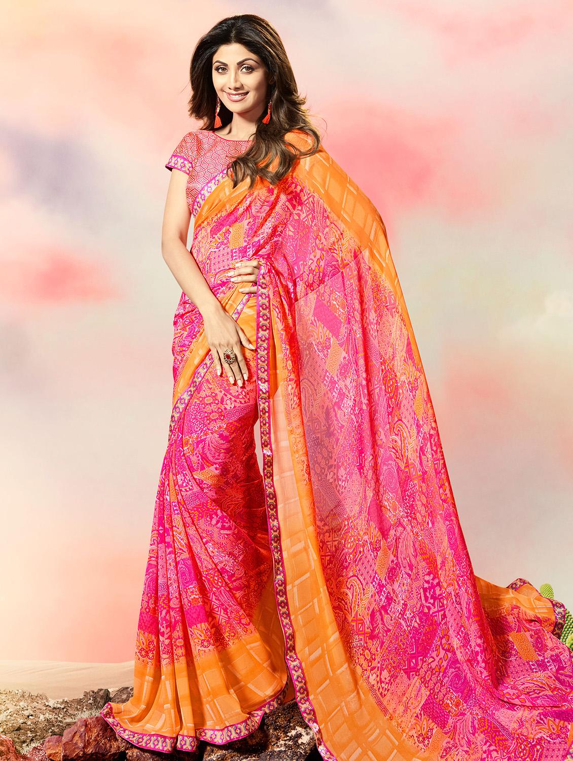 lace border abstract printed saree with blouse - 15505193 - Zoom Image - 1