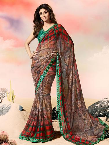 lace border abstract printed saree with blouse - 15505197 - Very Small Image - 1