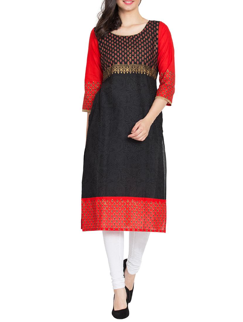 Block print Sraight kurta - 15505237 - Zoom Image - 1
