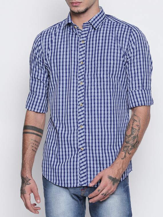 navy blue cotton blend casual shirt - 15505404 - Zoom Image - 1